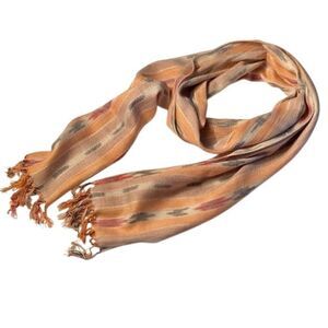 80’s Vintage Scarf Ikat Woven Orange/Cream/Brown/Red/Black